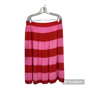 NWT J Crew Pleated Striped Pink Red Midi Skirt Size 12